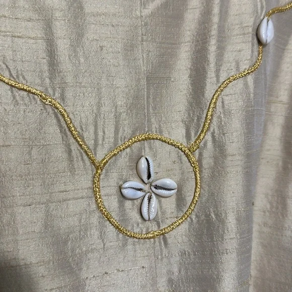 AS*HRO Silk Blend, Seashell & Gold Thread Embroidered Dress & Matching Jacket, L - Picture 3 of 15